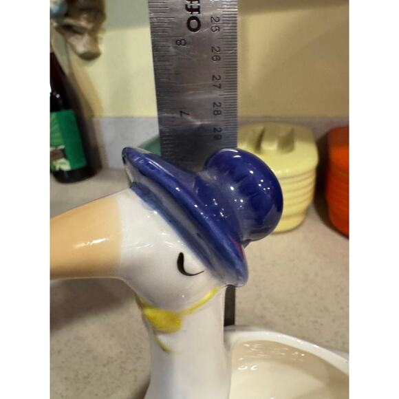 Planter FTDA Ceramic Goose Blue Hat & Yellow Bow Vintage 1986 7 Inches - Picture 7 of 8